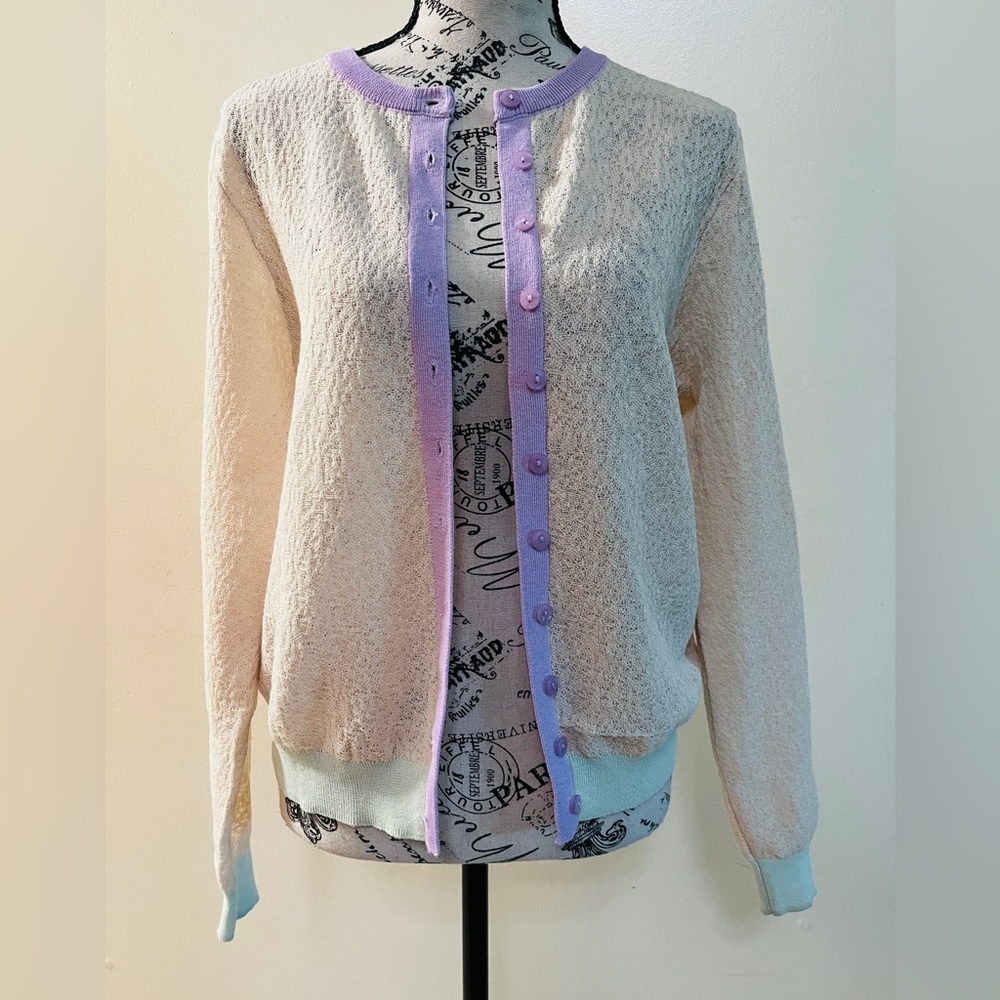 Zara Cream cardigan with lavender and mint green trim